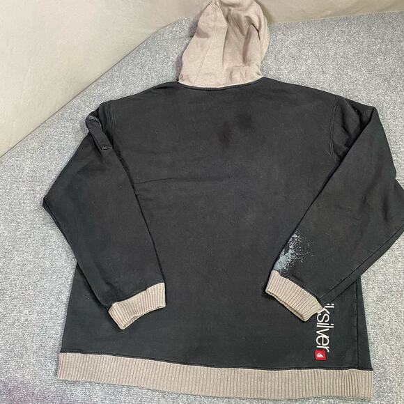 Quicksilver Hoodie Men’s Large Logo Graffiti Ribbed Casual Skater Black Grey - Picture 12 of 13